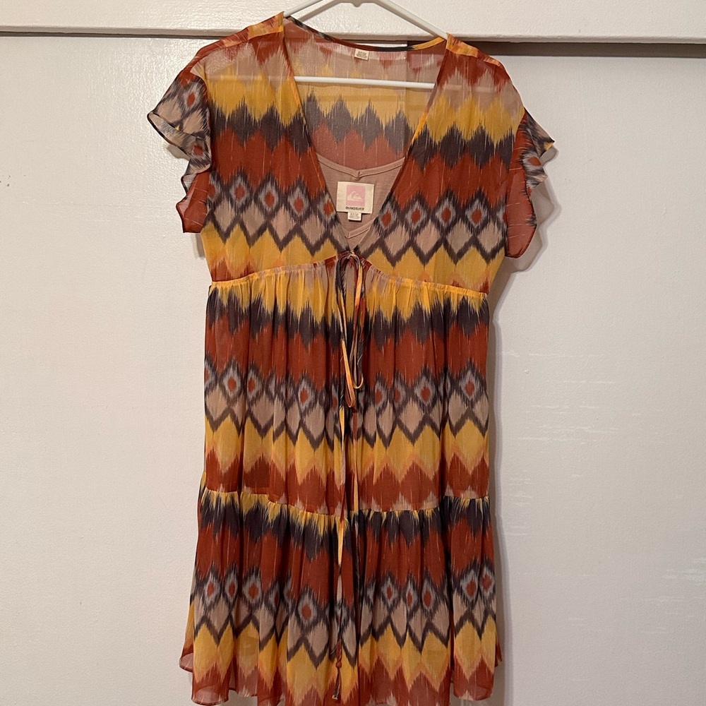 Quiksilver Orange Brown Mini Sundress with Flutter Sleeves